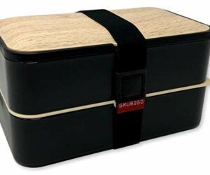 THE ORIGINAL Japanese Bento Box (Upgraded 2020 Black & Bamboo Design) w/ 2 Dividers + Larger Utensils w/Holder – Leakproof Lunch Container