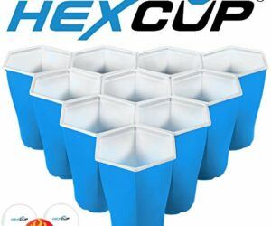 PartyPongTables.com Reusable HEXCUP Beer Pong Party Cup Set by PartyPong – 22 Cups & 3 Balls