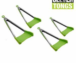 Clever Tongs 2 In 1 Kitchen Spatula & Tongs Non-Stick, Heat Resistant, Stainless Steel Frame, Silicone & Dishwasher Safe, As Seen on TV, 4 Pack (Includes 2 Large & 2 Small), Green