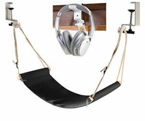 Desk Hammock with Headphone Holder, Auoinge Updated Foot Hammock Portable Durable Foot Rest with Adjustable Screw in Rubber Clamps for Most Desk Not for Curved Edges