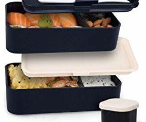UMAMI Premium Bento Lunch Box For Adults/Children – Includes 1 Sauce Pot & Cutlery 3 Pieces – Japanese Hermetic Box – 2 Compartments – Micro-Waves & Dishwasher & Freezer – BPA Free – Zero Waste