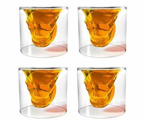 Unique Transparent Skull Shot Glass for Whiskey, Vodka, Cocktail Double Layer Halloween Party Design (4pcs)