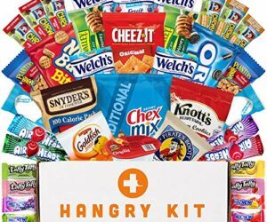 HANGRY KIT Essentials Snacks Variety Pack for Adults and Kids, 32 Classic Assorted Treats with Chips, Crackers, Peanuts, Granola Bars, and Candy for Lunches, Military Care Packages, College Students