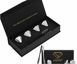 Barluxia Stainless Steel Ice Cube Gift Set of 4 Extra Large 1.5” Diamond Reusable Metal Ice Cubes & Ice Tongs – Whiskey Rocks/Chilling Stones for Wine, Whiskey, Cocktails or any Drinks