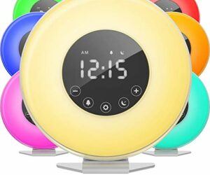 hOmeLabs Sunrise Alarm Clock – Digital LED Clock with 6 Color Switch and FM Radio for Bedrooms – Multiple Nature Sounds Sunset Simulation & Touch Control – with Snooze Function for Heavy Sleepers