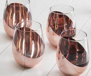 MyGift Modern Copper Stemless Wine Glasses, Set of 4