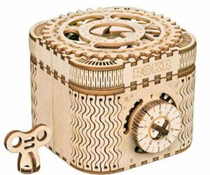 ROBOTIME 3D Wooden Treasure Box Puzzle Unique Model Kits to Build Mechanical Engineering Kits Great Birthday for Adults and Children Age 14+