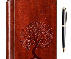 Tree of Life Writing Journal by Settini, Hardcover Faux Leather Notebook for writers, Travel Journal Lined, Personal Diary. Gift Set: unique journal with luxury pen.