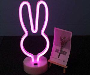 Bunny Neon Sign Light Led Art Decorative Novelty Marquee Light Wall & Table Decor for Kids Room Wedding Party Supplies Children Kids Gifts