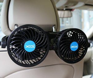 Car Fan, XOOL Electric Car Fans for Rear Seat Passenger Portable Car Seat Fan Headrest 360 Degree Rotatable Backseat Car Fan 12V Cooling Air Fan with Stepless Speed Regulation for SUV, RV, Vehicles