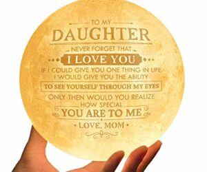 Doptika Engraved Moon Lamp Night Light – Never Forget That I Love You – Moon Light with Touch Control Brightness – from Mom/Dad to Daughter (ML-040-Momdau) Gifts for Her
