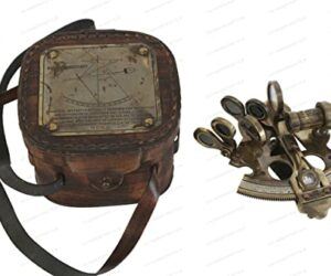 US HANDICRAFTS Antique Style Solid Brass Ship Sextant with Leather Box.