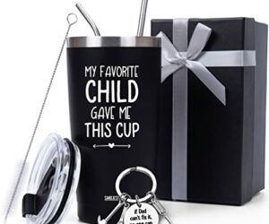 SANDJEST 20oz Stainless Steel Dad Tumbler – My Favorite Child Give Me This Cup – Dad Coffee Travel Mug with Straw – Gifts for Dad from Kids, Daughter, Son on Christmas, Birthday, Father’s Day (Black)
