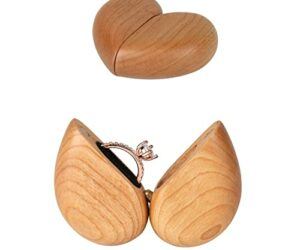 SINMAR Wooden Ring Box for Wedding Ceremony, Small Heart Shaped Proposal Engagement Ring Boxes for Wedding Wedding Ring Boxes for Ceremony(cherry)