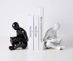 Ceramic Reading Bookend 1 Pair,Ardax Decorative Figurine Accent Piece for Home,Office,Table and Desk Decor (White and Black)