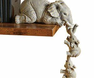 Collections Etc Elephant Sitter Hand-Painted Figurines – Set of 3, Mother and Two Babies Hanging Off The Edge of a Shelf or Table