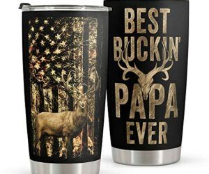 Macorner Dad Tumbler Gift Idea – Stainless Steel Tumbler 20oz for Father – Best Buckin Papa – Birthday Gift for Husband & Christmas Gift for Dad From Kids