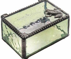 Frog Trinket Box Green Glass Jewelry Keepsake Display Decorative Boxes Nature Themed Home Décor Knick Knacks Trinket Dish Ring Holder Box 174