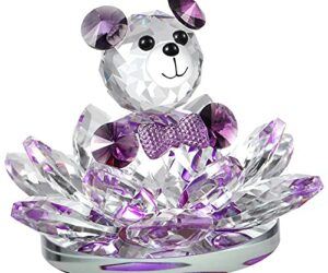 Handmade Crystal Bear & Flower Figurine Collection, Paperweight Table Centerpiece, Gift for Valentine’s Day Mother’s Day Christmas Anniversary Birthday Thanksgiving Girls (Purple)