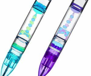 YUE ACTION Liquid Motion Timer Pen 2 Pack/Liquid Timer Pen/Multi Colored Fidget Pen for Office Desk Toys, Novelty Gifts,Novelty Toys (Blue+Purple Set)