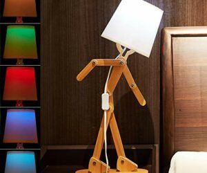 Novelty Wooden Table Lamp, Cute Kids Desk Lamp with Adjustable Body, DIY Fun Reading Lamp with 8 Modes Remote Control Color Bulb for Living Room Bedroom and Study Desk