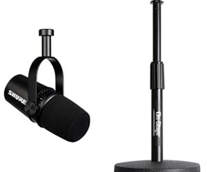 Shure MV7 USB Microphone + On Stage Desktop Stand Bundle for Podcasting, Recording, Streaming & Gaming, Built-In Headphone Output, All Metal USB/XLR Dynamic Mic, Voice-Isolating Technology – Black