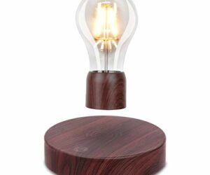 VGAzer Magnetic Levitating Floating Wireless LED Light Bulb Desk Lamp for Unique Gifts, Room Decor, Night Light, Home Office Decor Desk Tech Toys (Round Wooden Base..)