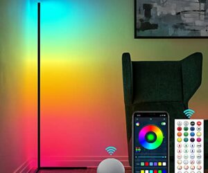 RGB Corner Lamp, Color Changing Floor Lamp for Bedroom, Compatible with Alexa, Google Home, Dimmable LED Corner Lamp, 61″ Tall Standing Lamp with Smart Remote APP Control Night Light for Living Room