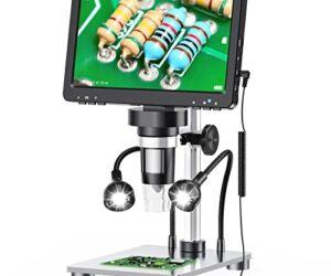 Elikliv EDM9 7” LCD Digital Microscope 1200X, 1080P Coin Microscope with 12MP Camera Sensor, Wired Remote, 10 LED Lights, Soldering Electronic Microscope for Adult, Compatible with Windows/Mac OS